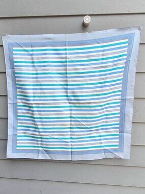 Blue Gray White Stripe (feels like Polyester) Scarf